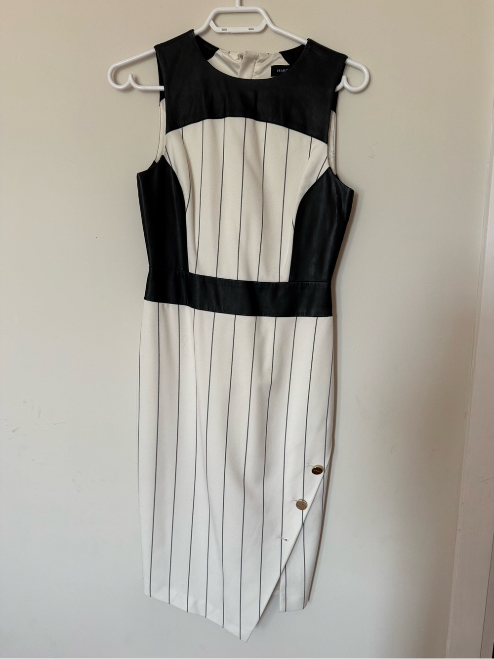 Marciano Sleeveless Black and White Pinstripe Sheath Dress